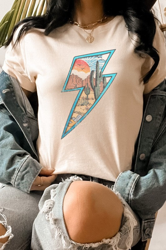 Western Desert Scene in Lightning Bolt Graphic Tee