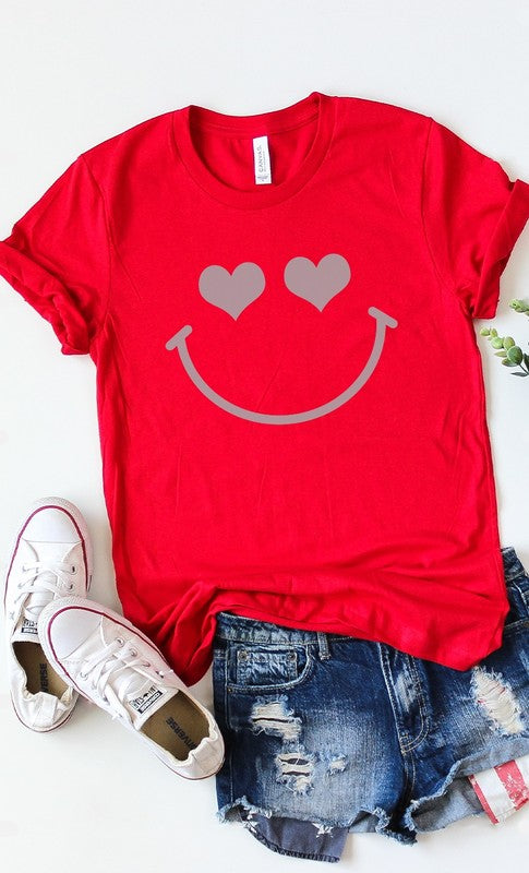 Heart Eyes Smiley Valentines Graphic Tee T-Shirt