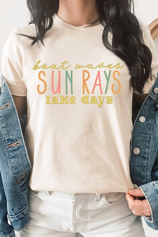 Boat Waves Sun Rays Lake Days Summer Graphic Tee