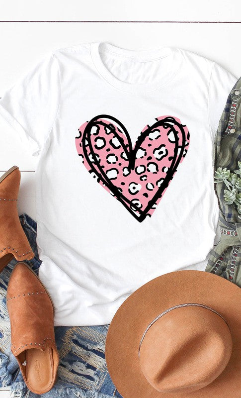 Leopard Pink Heart Graphic Tee T-Shirt