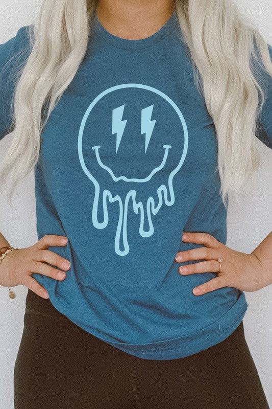 Lightning Bolt Melting Smiley Face Graphic Tee