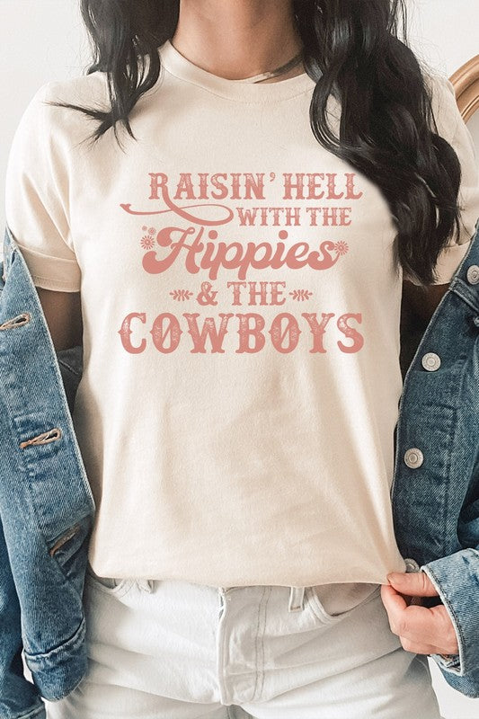 Raisin Hell With Hippies and Cowboys Graphic Tee T-Shirt