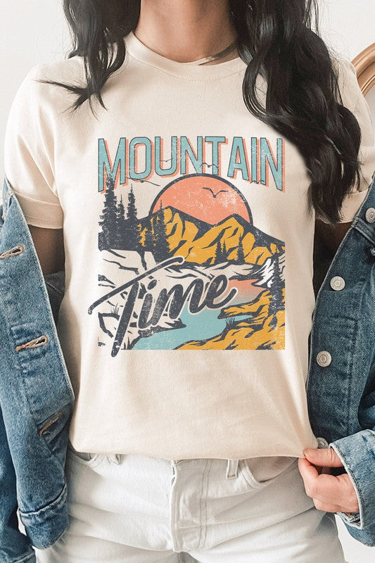 Mountain Time River Sunrise Summer Graphic Tee T-Shirt