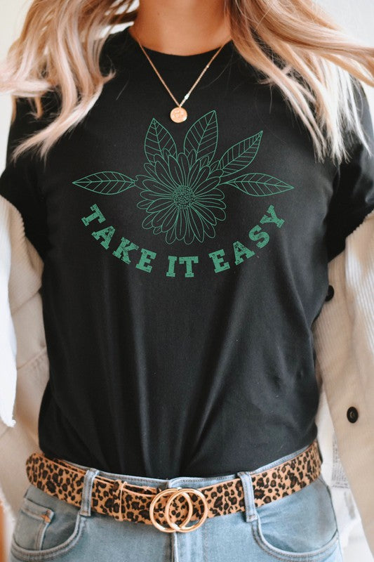 Take It Easy Boho Floral Graphic Tee T-Shirt