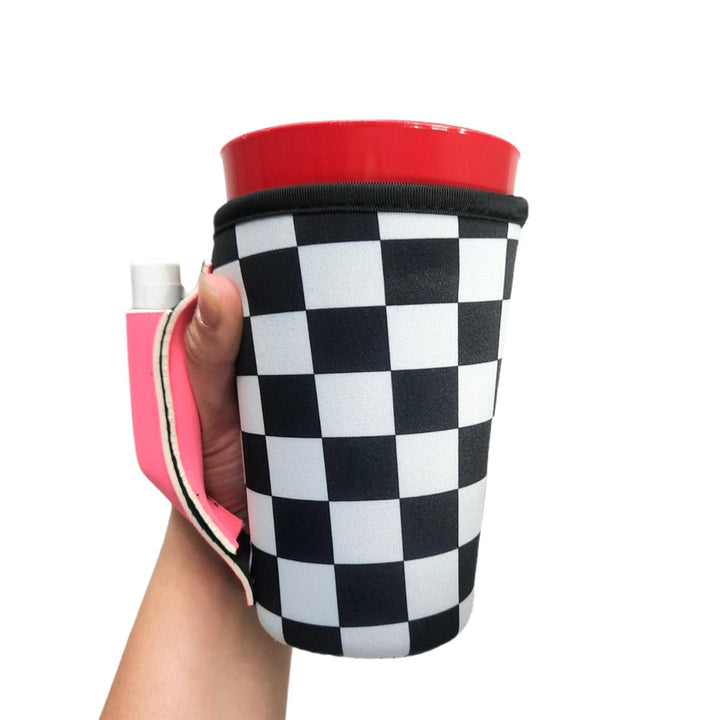 Checkerboard w/ Neon Pink 16oz PINT Glass / Medium Fountain Drinks and Tumbler Handlers™