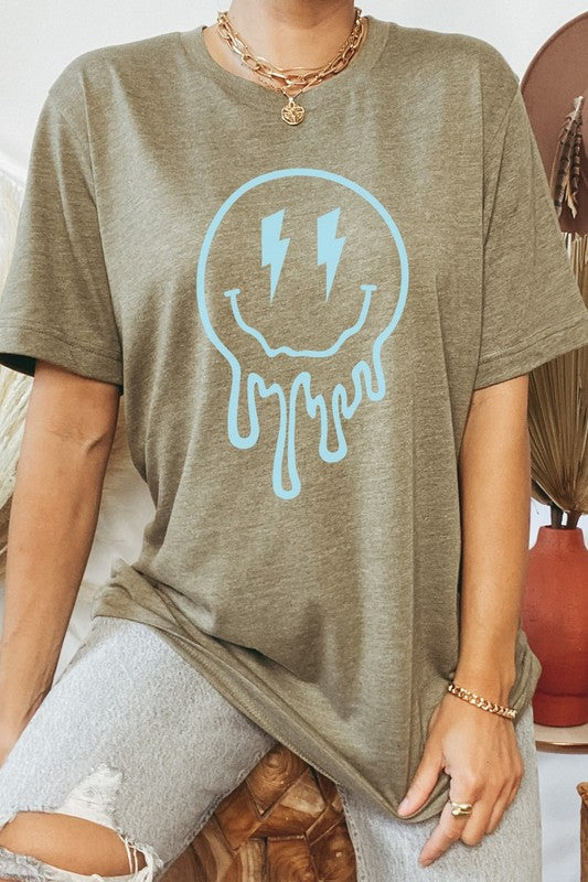 Lightning Bolt Melting Smiley Face Graphic Tee