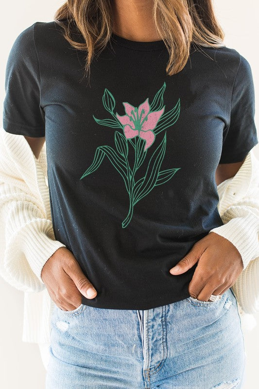 Pastel Lily Chic Flower Summer Graphic Tee T-Shirt