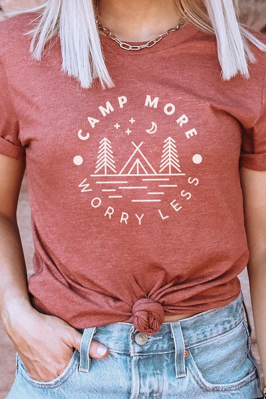 Camp More Worry Less Tent in Forest Graphic Tee T-Shirt