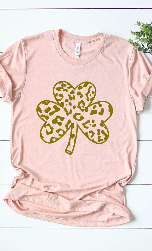 Gold Leopard Print Clover Graphic Tee T-Shirt PLUS