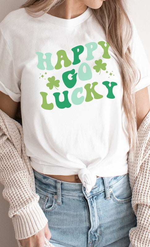 Happy Go Lucky Clovers St Patricks Graphic Tee