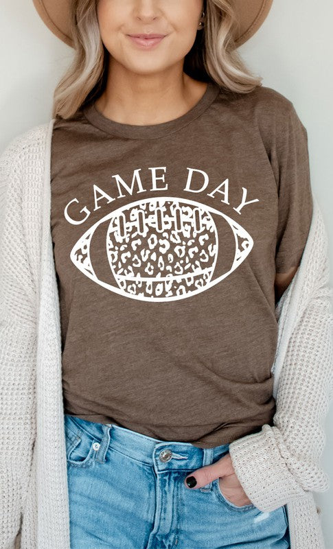 Game Day Leopard Spot White Football Graphic Tee T-Shirt