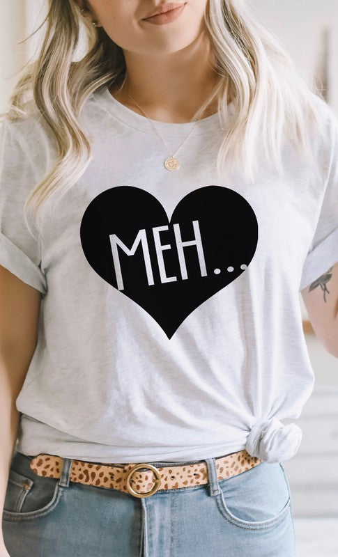 Meh Black Heart Valentines Graphic Tee T-Shirt