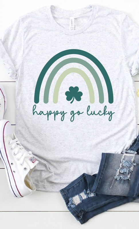 Happy Go Lucky Shamrock Rainbow Graphic Tee PLUS