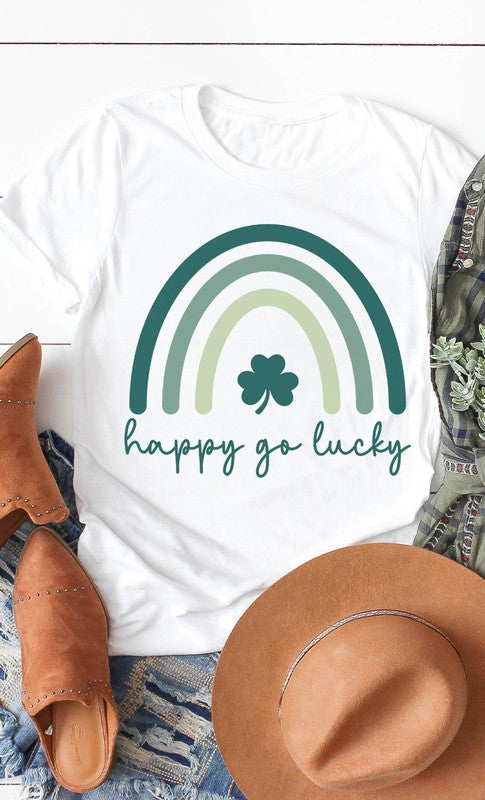 Happy Go Lucky Shamrock Rainbow Graphic Tee PLUS