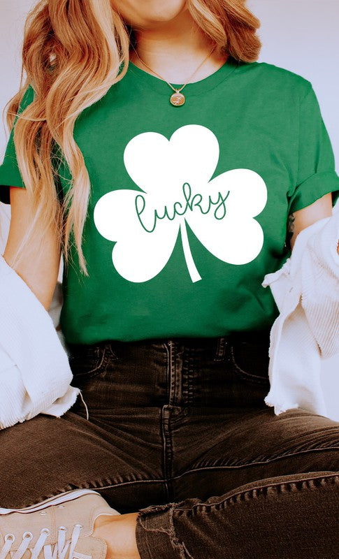 Lucky Clover White Shamrock Graphic Tee T-Shirt