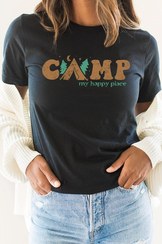 Camp My Happy Place Summer Camping Graphic Tee