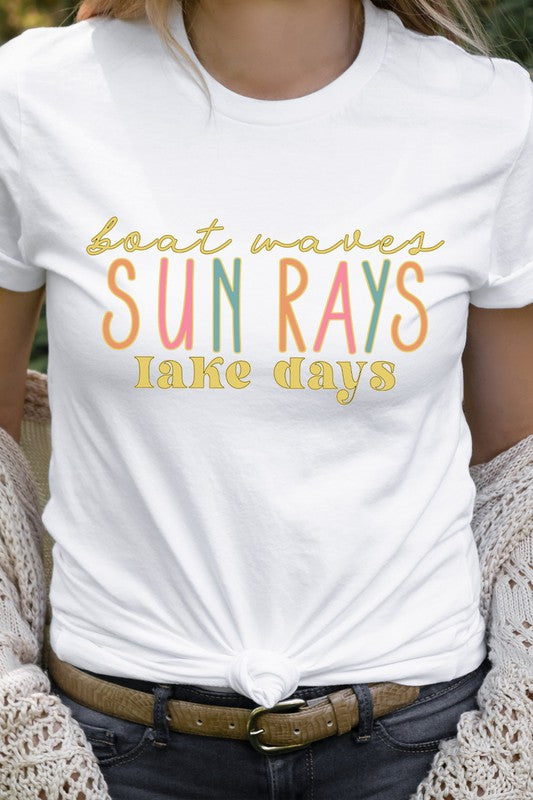 Boat Waves Sun Rays Lake Days Summer Graphic Tee