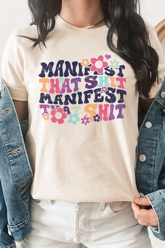 Manifest That Floral Hearts Graphic Tee T-Shirt