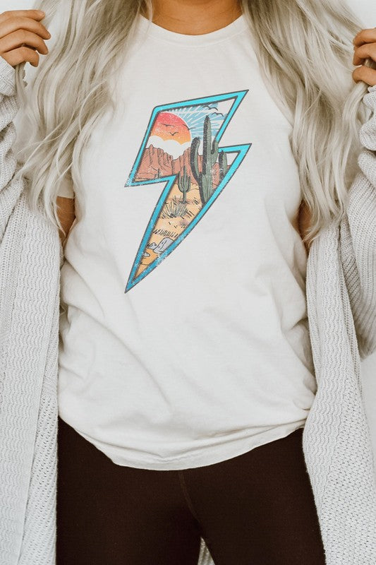 Western Desert Scene in Lightning Bolt Graphic Tee