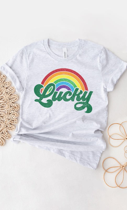 Retro Distressed Lucky Rainbow Graphic Tee