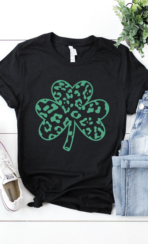 Green Leopard Clover Graphic Tee T-Shirt PLUS