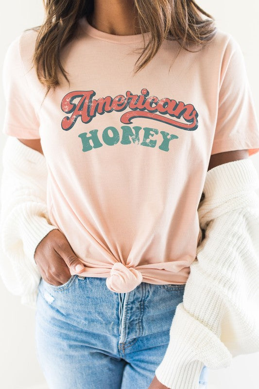 Retro American Honey Patriotic Graphic Tee