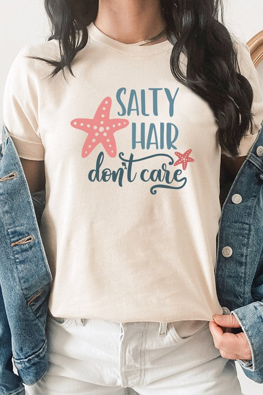 Salty Hair Dont Care Starfish Dolphin Graphic Tee T-Shirt