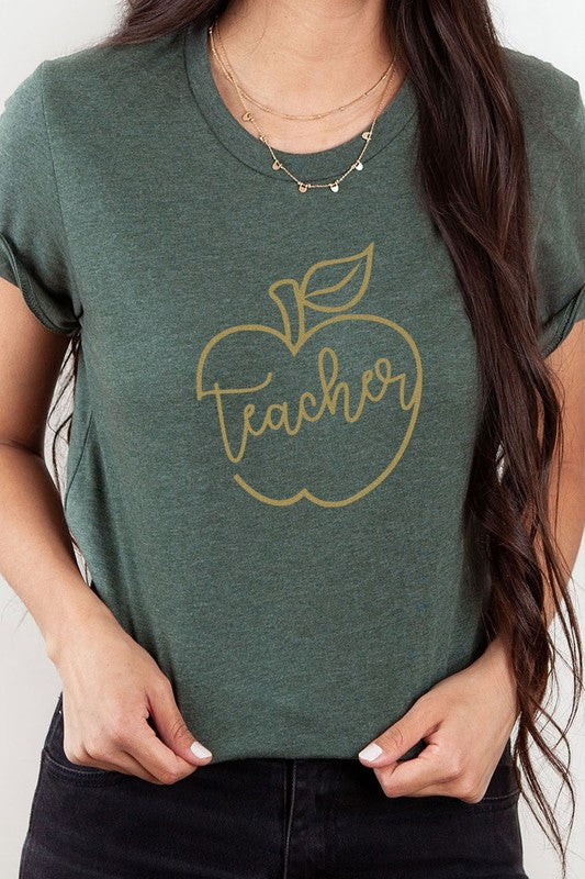 Teacher Apple Back To School Gold Graphic Tee T-Shirt