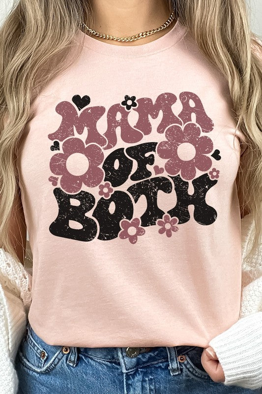 Mama Of Both Heart Floral Graphic Tee