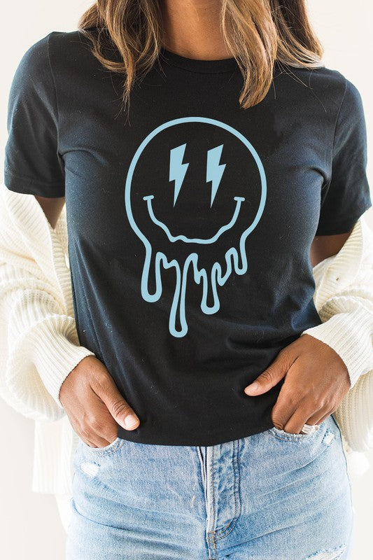 Lightning Bolt Melting Smiley Face Graphic Tee