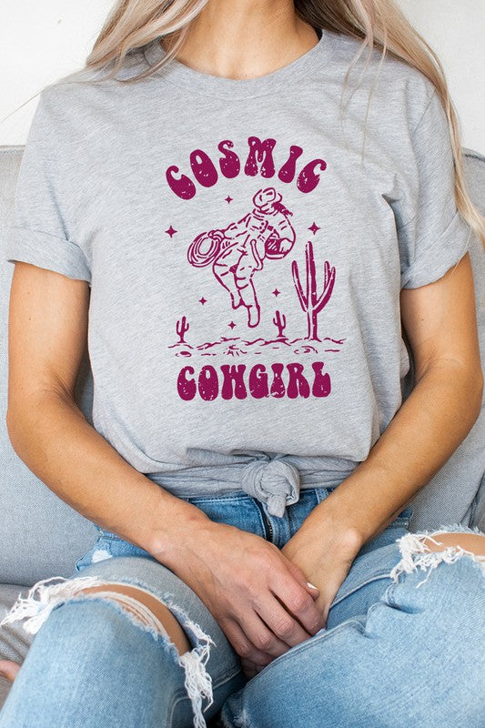 Cosmic Cowgirl Space Desert Cactus Graphic Tee