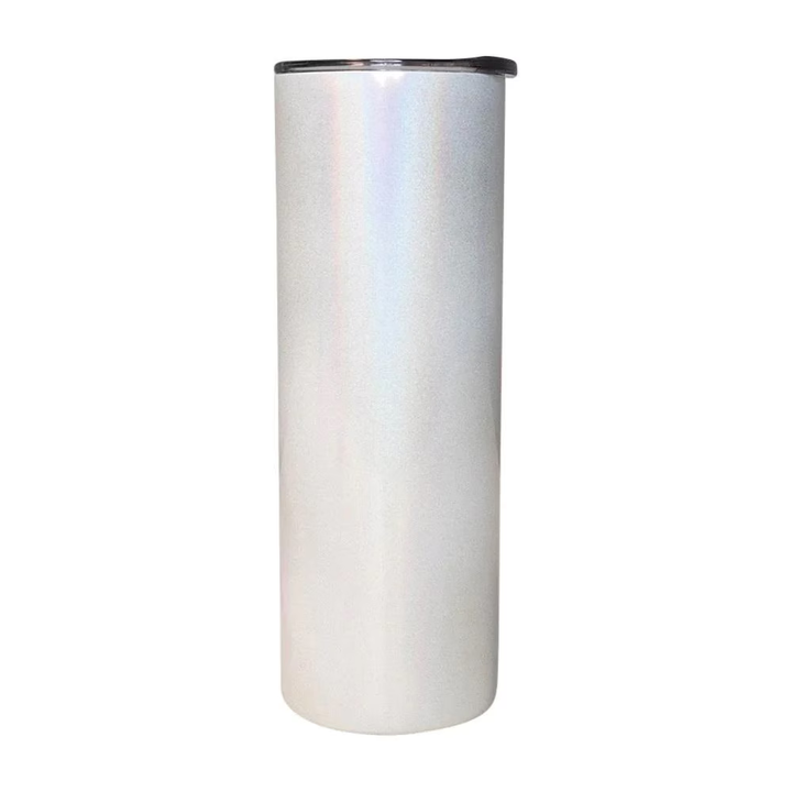 30oz Straight Skinny Blank White Stainless Glitter Tumbler Sparkle Bling Sublimation Tumbler W/Straw & lid