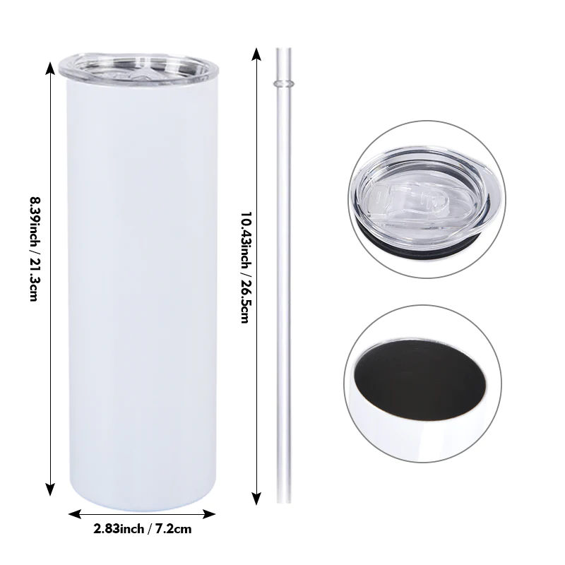 25 Pack 20oz FLAT EDGE bottom completely straight Blank gloss white sublimation tumbler