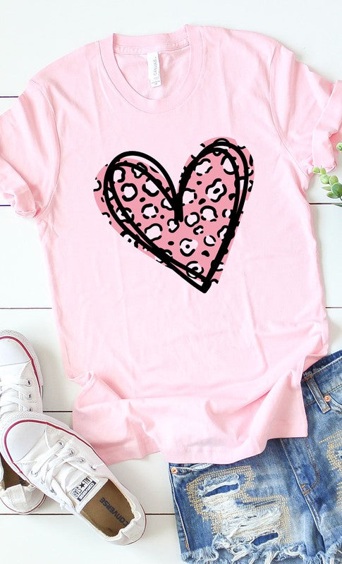 Leopard Pink Heart Graphic Tee T-Shirt