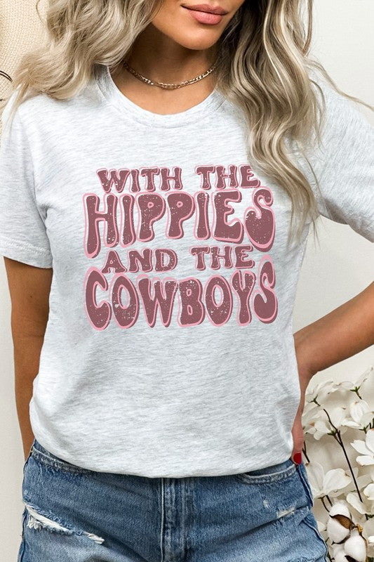 With The Hippies And The Cowboys Graphic Tee T-Shirt