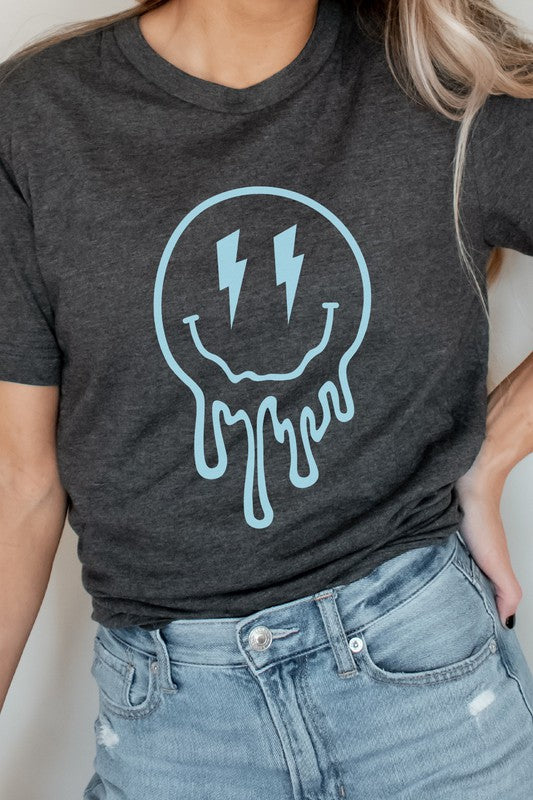 Lightning Bolt Melting Smiley Face Graphic Tee