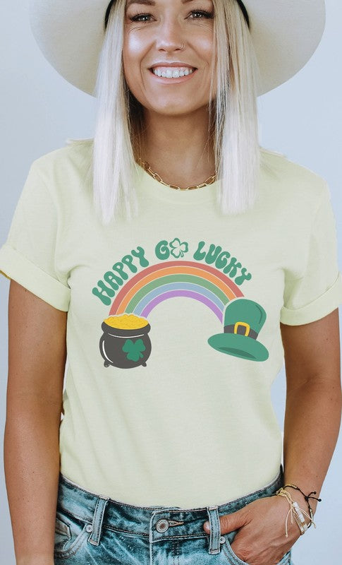 Happy Go Lucky Rainbow and Pot of Gold Graphic Tee