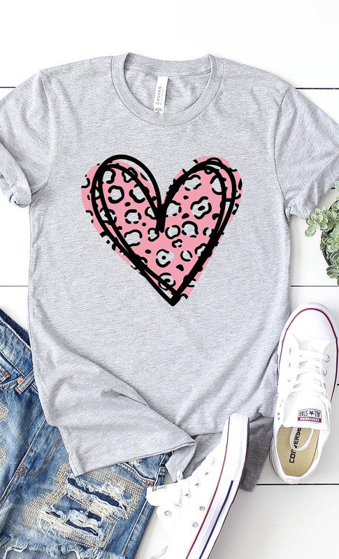 Leopard Pink Heart Graphic Tee T-Shirt