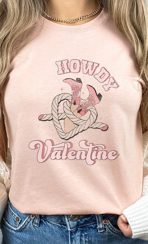 Howdy Valentine Cowboy Boots Graphic Tee T-Shirt