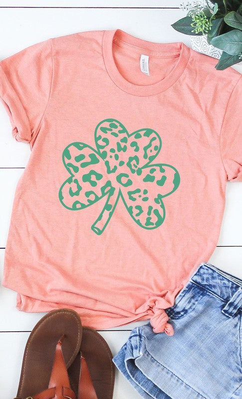 Green Leopard Clover Graphic Tee T-Shirt PLUS