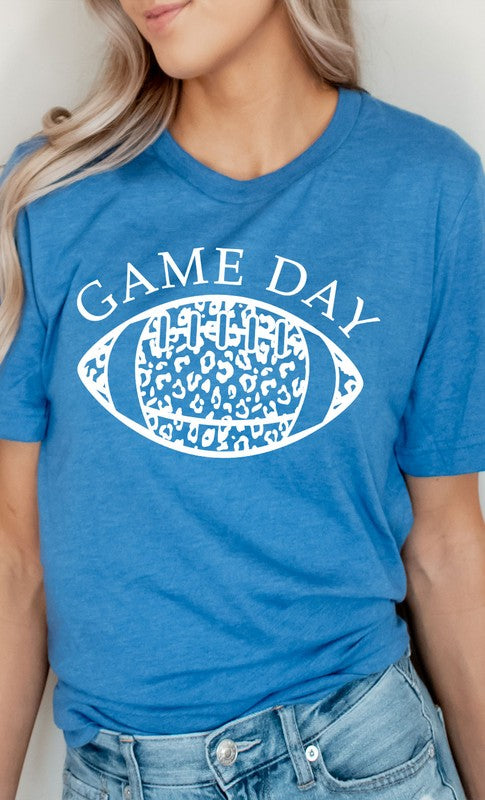 Game Day Leopard Spot White Football Graphic Tee T-Shirt