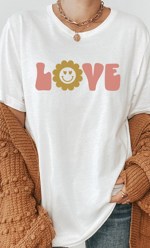 Love Sparkley Heart Eyes Flower PLUS Graphic Tee