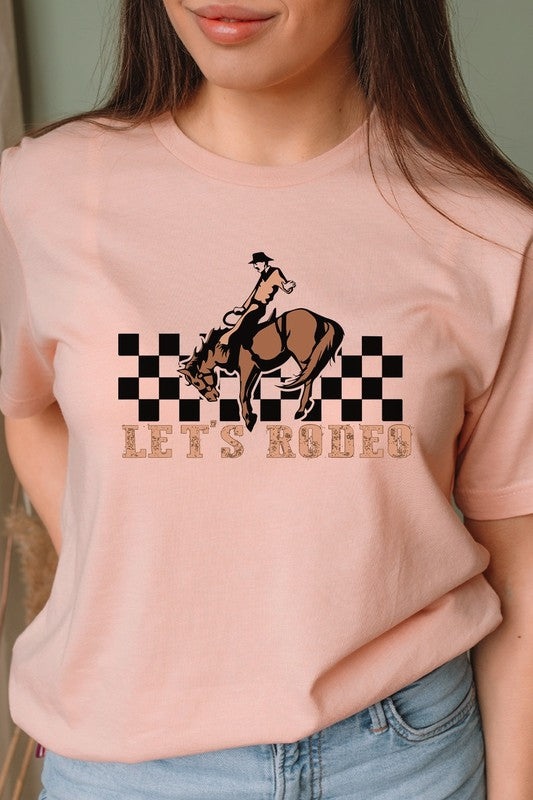 Lets Rodeo Checkered Horse and Cowboy Graphic Tee