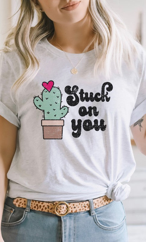 Stuck on You Heart Cactus V-Day Graphic Tee