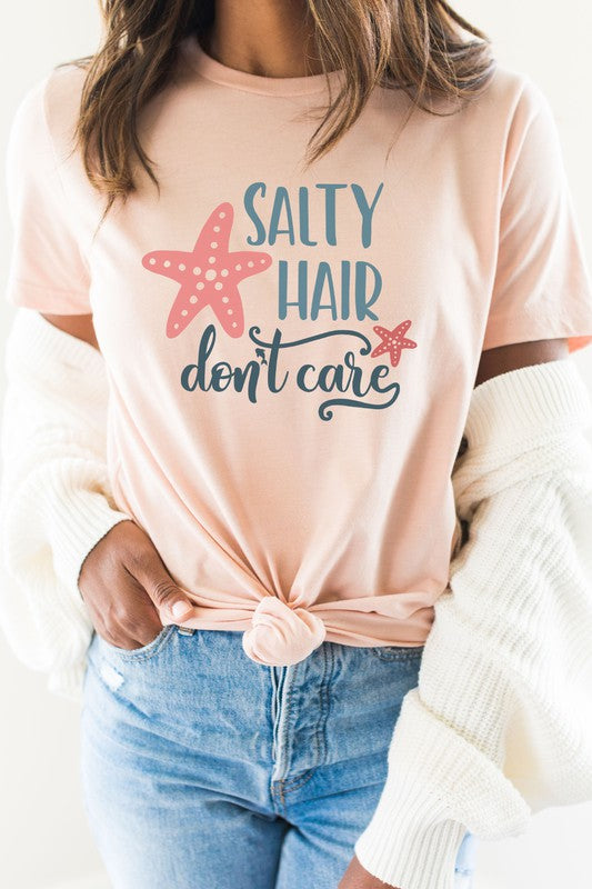 Salty Hair Dont Care Starfish Dolphin Graphic Tee T-Shirt