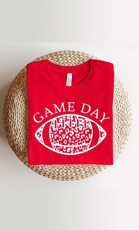 Game Day Leopard Spot White Football Graphic Tee T-Shirt