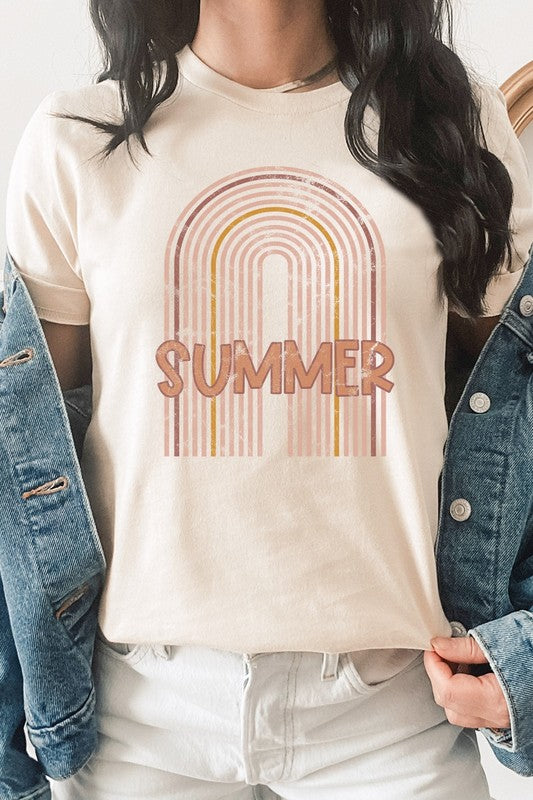 Summer Boho Pink Rainbow Graphic Tee