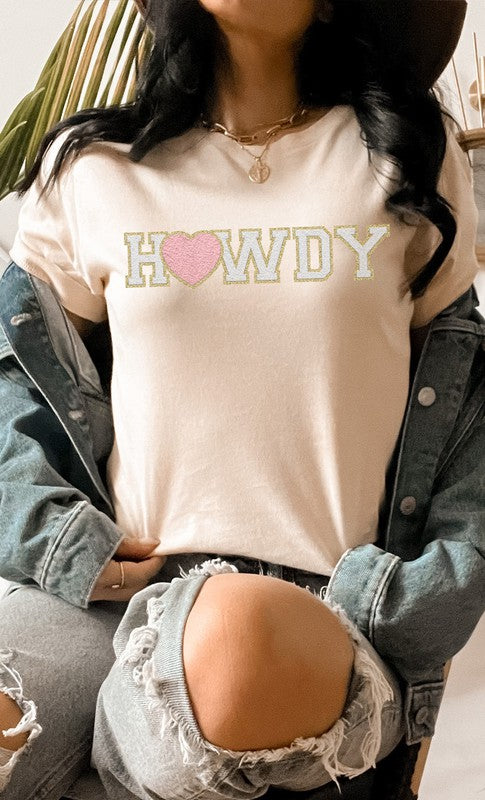 Heart Howdy Faux Chenille Letters Valentine's Tee T-Shirt