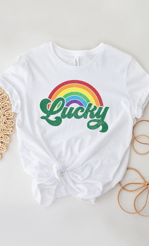 Retro Distressed Lucky Rainbow Graphic Tee