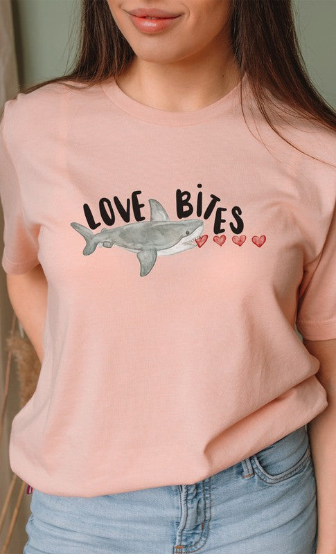 Love Bites Heart Eating Shark PLUS Graphic Tee T-Shirt